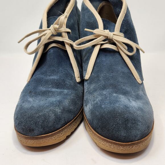 Jasper and Jeera Yuma Blue Suede Ankle Desert Boots Size 40 US 9 Lace Up Heel - Picture 4 of 9